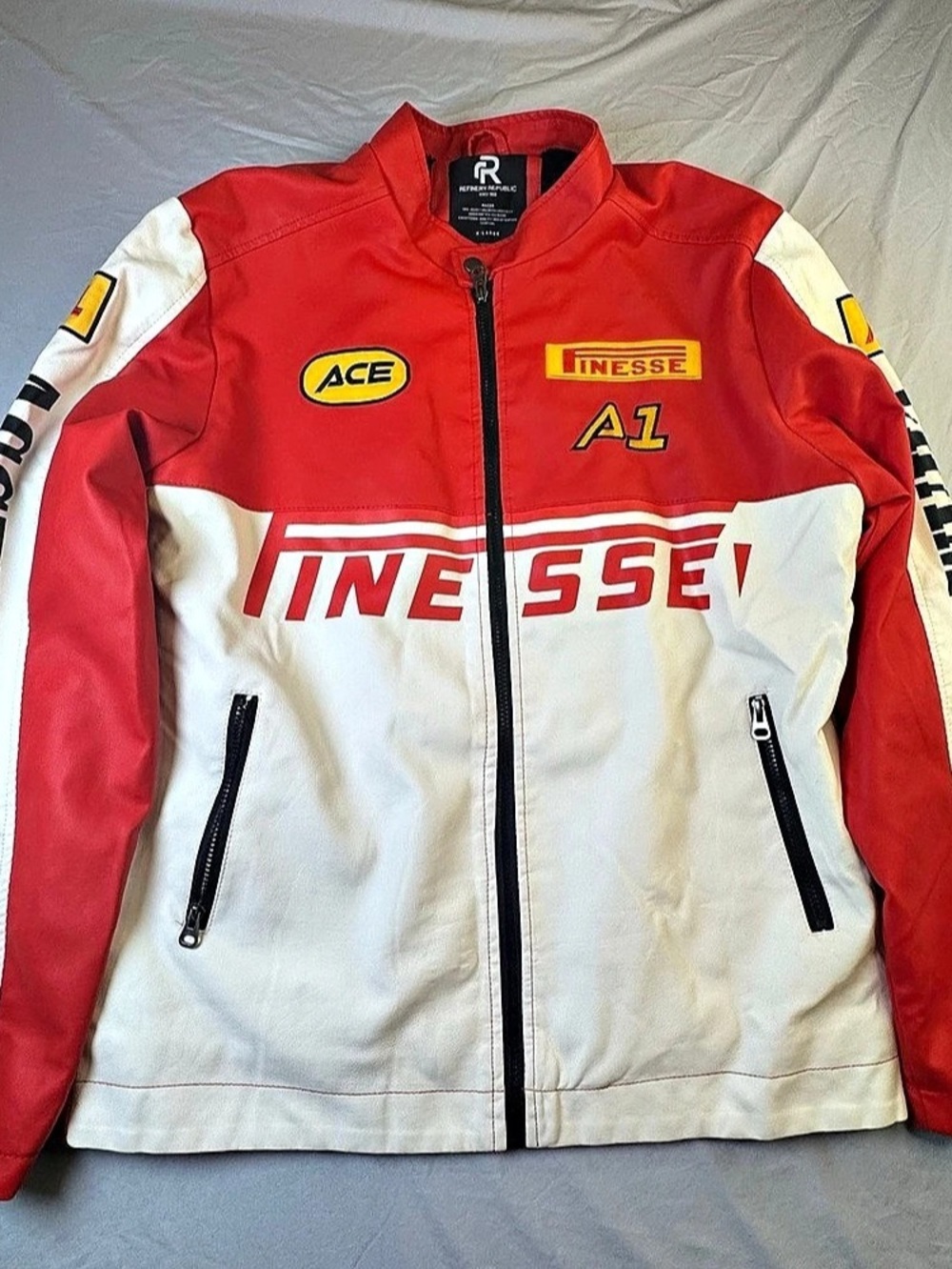 Refinery Republic Finesse A1 Moto Racing Jacket Faux Fur Lined Red White XL NWOT